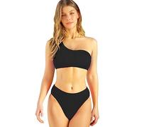 TOEECY Bikini Set Damen Eine Schulter Badeanzüge Bademode Zweiteiliger Badeanzug Push Up High Waist Sexy Schwimmanzug Swimsuit (Schwarz,M)