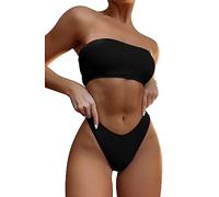 TOEECY Bikini Set Damen Trägerlos Badeanzüge Bademode Zweiteiliger Badeanzug Push Up High Waist Sexy Schwimmanzug Swimsuit (Schwarz,S)