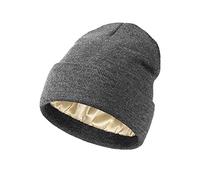 TOEECY Damen Beanie Mütze Warme Wintermütze mit Weichem Satin Gefütterte Slouchy Stretchy Strickmütze Schützen Frisur Feinstrick Mütze Winddicht Cuffed Plain Skull Hat Unisex (Grau)