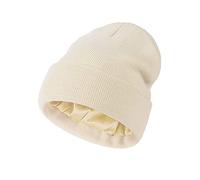 TOEECY Damen Beanie Mütze Warme Wintermütze mit Weichem Satin Gefütterte Slouchy Stretchy Strickmütze Schützen Frisur Feinstrick Mütze Winddicht Cuffed Plain Skull Hat Unisex (Beige)