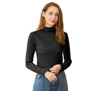 TOEECY Damen Strick Langarm T-Shirt Rollkragen Gewinde Casual Tops Langarmshirts Langarmtops Pullover Lässig T-Shirts Basic Slim Oberteil Herbst Winter (Schwarz)
