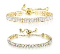 TOEECY Glänzende Tennisarmbänder Zirkonia Armband Verstellbar Schmuck Damenarmband Silberton Armkette Kristallbesetzt Armschmuck