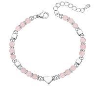 TOEECY Herzförmiges Naturstein Perlenarmband Silber Schmuck Damenarmband Handgefertigtes Edelsteinarmband Verstellbare Länge Armkette