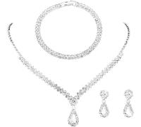 TOEECY Infinity Brautschmuck Set Kristall Halskette Armband Ohrringe Hochzeit Schmuckset Elegant Strass Damen Accessoires