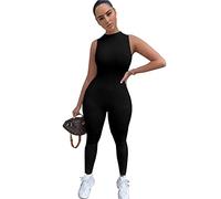TOEECY Damen Jumpsuit Strampler Ärmellos Overall Kurz Einteiler Hosenanzug Sport Playsuit Bodysuit Sexy Sommer Tank Tops Trainingsanzug für Yoga Workout (Schwarz,M)