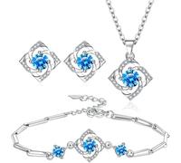 TOEECY Kleeblatt Zirkonia Schmuckset Halskette Ohrringe Armband Elegant Silber Luxus Damen Schmuck Glänzend Kristall Klassisch Zeitlos