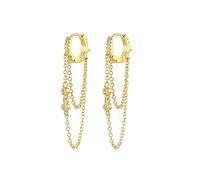 TOEECY Ohrringe Silber 925 Cubic Zirkonia Huggie Creolen mit Kette Gold Vergoldet Ohrringe Threader Dangle Tropfen Wassertropfen Ohrhänger für Damen Gold B