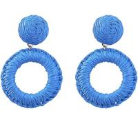 TOEECY Rattan Ohrringe für Frauen und Mädchen Creolen Groß Handgemachte Geflochtenes Böhmischer Ethnischer Stil Boho Retro Mode Persönlichkeit Strand Geschenke Schmuck (Blau)