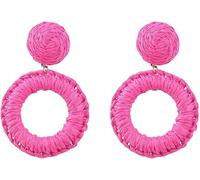 TOEECY Rattan Ohrringe für Frauen und Mädchen Creolen Groß Handgemachte Geflochtenes Böhmischer Ethnischer Stil Boho Retro Mode Persönlichkeit Strand Geschenke Schmuck (Rot)