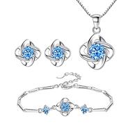 TOEECY Schmuckset Damen Silber, 925 Sterling Silber Klee Halskette Ohrstecker Armband Set mit Cubic Zirkonia Klee Schmuck Sets Geschenk für Mädchen Frauen (#4)