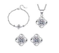 TOEECY Schmuckset Damen Silber, 925 Sterling Silber Klee Halskette Ohrstecker Armband Set mit Cubic Zirkonia Klee Schmuck Sets Geschenk für Mädchen Frauen (#1)