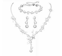 TOEECY 3 Stück Elegante Perlen Schmuckset Blumen Halskette Armband Ohrringe Kristall Strass Brautschmuck Hochzeit Damenschmuck