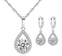 TOEECY Schmuckset für Damen und Mädchen Kristalle Anhänger Halskette Ohrringe Set 925 Silber Versilbert Schmuck Set Zirkonia Geschenk Brautschmuck(Weiß)