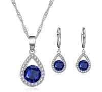 TOEECY Tropfen Zirkonia Schmuckset Halskette Ohrringe Anhänger Kette Damen Silber Glänzend Elegant Hochwertig Klassisch