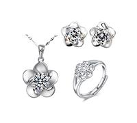 TOEECY TOEECYBlumenform Zirkonia Schmuckset Halskette Ohrringe Ring Damen Silber Schmuck Hochzeitsschmuck Brautschmuck Jubiläum Eleganter Damenschmuck
