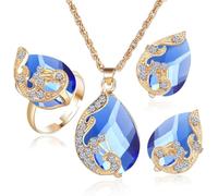 TOEECY TOEECYKristall Tropfen Pfau Schmuckset Halskette Ohrringe Ring Elegant Luxuriös Damen Accessoires Hochwertig Glänzend