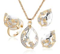 TOEECY TOEECYKristall Tropfen Pfau Schmuckset Halskette Ohrringe Ring Elegant Luxuriös Damen Accessoires Hochwertig Glänzend