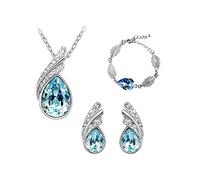 TOEECY TOEECYTropfen Schmuckset Kristall Halskette Armband Ohrringe Damen Silber Schmuck Elegant Luxus Tropfenform