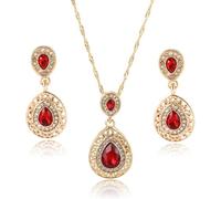 TOEECY Schmuckset für Damen und Mädchen Kristalle Anhänger Halskette Ohrringe Set Schmuck Set Brautschmuck(Rot)