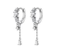 TOEECY Tropfen Creolen Ohrringe S925 Sterling Silber Zirkonia Kette Anhänger Schmuck Damen Elegante Kristall Huggie Ohrhänger