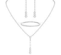 TOEECY Tropfen Zirkonia Schmuckset Hochzeit Halskette Ohrringe Armband Braut Kristall Strass Luxus Silber Elegant