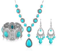 TOEECY Schmuckset für Damen und Mädchen Türkis Anhänger Halskette Ohrringe Armband Set Schmuck Set Brautschmuck(#3)
