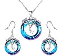 TOEECY Unendlichkeit Herz Schmuckset Kristall Halskette Ohrringe Damen Schmuck Silber Anhänger Kette Ewigkeit Symbol Elegant Jubiläum