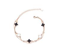 TOEECY Vierblättriges Kleeblatt Armband für Damen und Mädchen 18K Roségold Plattiert Versilbert Glücksarmband viel Glück Geschenke (Rose Gold Schwarz Onyx)