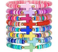 TOFBS 14 Stück Bunte Polymer Clay Perlen Armbänder Set Friedenszeichen Herz Symbol Schmuck Armband Kollektion Handgemachte Armkette