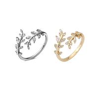 TOFBS 2 Stück 925 Sterling Silber Ringe Set für Frauen & Mädchen - Verstellbare Offene Ringe in Olivenblatt-Design - Stapelbare Fingerringe, Knöchel & Zehenringe