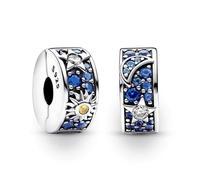TOFBS 2 Stück Charms Anhänger Damen 925 Sterling Silber Sonne Mond Sterne Pavé Clip Zirkonia Bead Charm Schmuck Geburtstagsgeschenke Denkmal für Frauen Freundin Mutter (Blau)