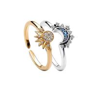 TOFBS 2 Stück Ring Set Sonne Und Der Mond Freundschaftsringe Gold Ringe mit Cubic Zirconia Silber Verstellbar Offene Promise Matching Rings Für Damen Frauen