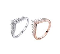 TOFBS 2 Stück Vform Diadem Ringe Set Kristall Schmuck S925 Sterling Silber Zirkonia Kronenringe Damenringe Eleganter Schmuck