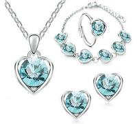 TOFBS 4 Stück Herz Kristall Schmuck Set Anhänger Halskette Armband Ohrringe und Ringe Set für Frauen Mädchen Brautschmuck Set Schmuckset (Violett)