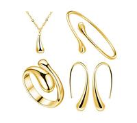 TOFBS 4 Stück Wassertropfen Schmuckset für Damen Mädchen Silber Gold Träne Anhänger Halskette Ohrringe Armband und Ringe Schmuck Set (Gold)