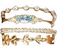 TOFBS 4 Stück Zarte Stapelringe Set Blatt Muster Kristall Topas Schmuck Damenringe Elegant Zeitlos Hochwertig