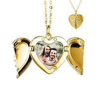 TOFBS Bilder Medaillon zum öffnen mit Kette Herz Engelsflügel Damen Personalisierte Halskette Amulett Anhänger mit Foto Schmuck (Gold)