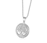 TOFBS Bilder Medaillon zum öffnen mit Kette Rund Blume Damen Herren Halskette Edelstahl Amulett Anhänger mit foto Schmuck (Silber*Lebensbaum)
