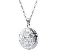 TOFBS Bilder Medaillon zum öffnen mit Kette Rund Blume Damen Herren Halskette Edelstahl Amulett Anhänger mit foto Schmuck (Silber)