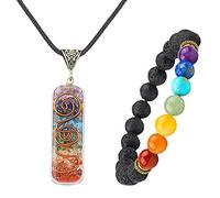 TOFBS Chakra Kristall Anhänger Halskette ＆ Armband Schmuck Set für Damen Herren, Reiki Heilstein Halskette Armband Glücksbringer zur Heilung Schutz Positive Energie Yoga Balance Meditation