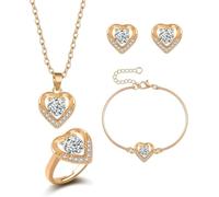 TOFBS Damen Schmuckset, 4-teiliges Set mit Herz Halskette Ohrringen Armband & Ring, Silber Kristall Zirkonia, Elegant Hochwertig Funkelnd, Für Hochzeit Valentinstag Jubiläum Geburtstag Geschenkidee