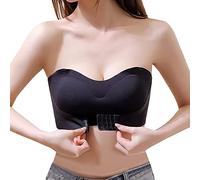 TOFBS Damen Trägerloser BH Ohne Bügel Bandeau BH mit Vorderer Schnalle Push Up Rutschfester Unsichtbarer BH mit Abnehmbare Träger (Schwarz,XL)