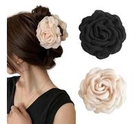 TOFBS Haarklammer 2 Stück Rosen Krallenclips Damen Rutschfeste Haar Haarklammern Starker Halt Styling Accessoires Blumen Klammer für Frauen Mädchen Geschenke（Schwarz + Beige）