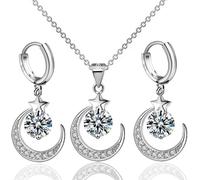 TOFBS Herz Schmuckset Doppelherz Halskette Ohrringe Set Kristall Anhänger Kette Creolen Damen Schmuck Silber Glänzend Elegant Zeitlos