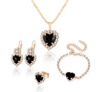 TOFBS Herz Schmuckset Kristall Halskette Ohrringe Armband Ring Damen Schmuck Elegant Glänzend Hochwertig