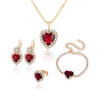 TOFBS Herz Schmuckset Kristall Halskette Ohrringe Armband Ring Damen Schmuck Elegant Glänzend Hochwertig