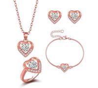 TOFBS Herz Schmuckset Silber Halskette Ohrringe Armband Ring Kristall Zirkonia Damen Hochzeit Schmuck Jubiläum Valentinstag