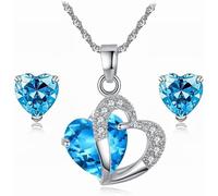 TOFBS Herzform Zirkonia Schmuckset Halskette Ohrringe Doppelherz Anhänger Kristall Damenschmuck Eleganter Schmuck
