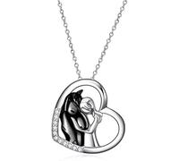 TOFBS Mädchen und Pferd Halskette Herz Anhänger Halskette Damen Schmuck Geschenke für Mädchen Geburtstags für Kinder Frauen Mutter Freundin (Schwarz)