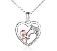TOFBS Mädchen und Pferd Halskette Silber Herz Anhänger Halskette Geschenke für Mädchen Frauen Freundin Ehefrau Mutter Tochter Pferdeliebhaber (#1*Silber Pferd)